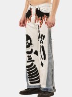 Reworked Two-Tone Denim Pants – Skull Embroidered Patchwork (One-of-One) - Image 16