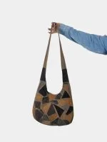 Earth-Tone Patchwork Vintage Fabric Tote Bag - Image 2