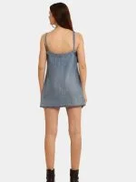 Denim & White Net Rework Dress with Front Zipper - Image 2