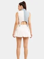 Upcycled White & Blue Streetwear Co-Ord Set – Zip Top & Pleated Skirt - Image 6
