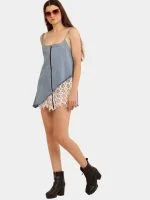 Denim & White Net Rework Dress with Front Zipper - Image 11