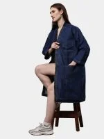 Reworked Denim Long Coat – Multi-Pocket Denim Coat with Hand Thread Work - Image 6