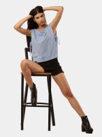 Reworked Vintage Denim Tie-Up Crop Top - Image 9