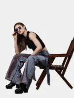 Reworked Denim Pants with Red Thread Detailing & 3D Pocket Design - Image 8