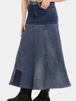 Reworked Vintage Denim Panelled Maxi Skirt - Image 4