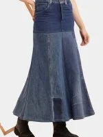 Reworked Vintage Denim Panelled Maxi Skirt - Image 10