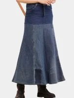 Reworked Vintage Denim Panelled Maxi Skirt - Image 6