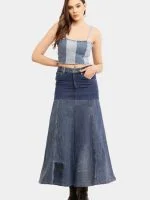 Reworked Vintage Denim Panelled Maxi Skirt - Image 2