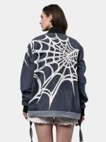 Spider Web Print Reworked Denim Jacket - Image 2