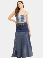 Reworked Vintage Denim Panelled Maxi Skirt - Image 9