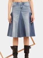 Broad Collar Reworked Levi’s Denim Top & Two-Tone Flared Studded Skirt Set - Image 9