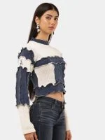 Denim Patch Knit Top - Image 6