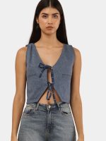 Denim Tie-Front Crop Top - Image 2