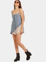 Denim & White Net Rework Dress with Front Zipper - Image 12
