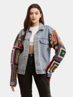 Unisex Crochet Denim Jacket – Multicolour Sleeve Statement - Image 7