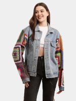 Unisex Crochet Denim Jacket – Multicolour Sleeve Statement - Image 6