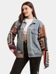 Unisex Crochet Denim Jacket – Multicolour Sleeve Statement