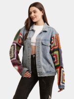 Unisex Crochet Denim Jacket – Multicolour Sleeve Statement