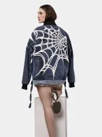 Spider Web Print Reworked Denim Jacket - Image 4