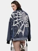 Spider Web Print Reworked Denim Jacket - Image 3