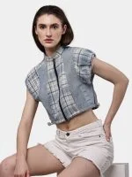 Reworked Flannel Check Crop Top - Image 13