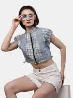 Reworked Flannel Check Crop Top - Image 12