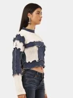 Denim Patch Knit Top - Image 5