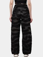 Reworked Black Patchwork Denim Pants – Wavy Overlay Design - Image 2