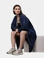 Reworked Denim Long Coat – Multi-Pocket Denim Coat with Hand Thread Work - Image 4