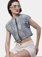 Reworked Flannel Check Crop Top - Image 9