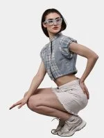 Reworked Flannel Check Crop Top - Image 8