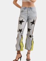 The Reverse Denim – Reconstructed Bootleg Jeans with Neon Lace - Image 4