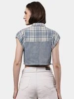 Reworked Flannel Check Crop Top - Image 6