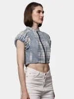 Reworked Flannel Check Crop Top - Image 5