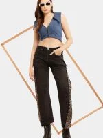 Leopard Side Panel Reworked Baggy Denim Jeans - Image 4