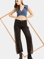 Leopard Side Panel Reworked Baggy Denim Jeans - Image 3