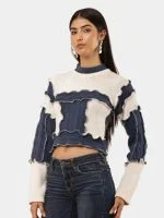 Denim Patch Knit Top - Image 4
