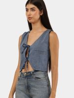Denim Tie-Front Crop Top - Image 9