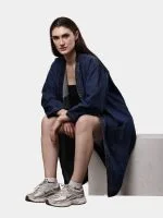 Reworked Denim Long Coat – Multi-Pocket Denim Coat with Hand Thread Work - Image 3