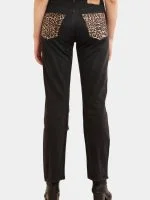 Leopard Patchwork Reworked Denim Jeans - Image 12