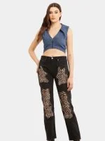 Leopard Patchwork Reworked Denim Jeans - Image 10