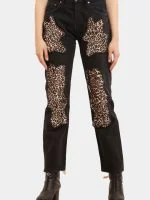 Leopard Patchwork Reworked Denim Jeans - Image 8