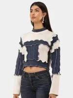 Denim Patch Knit Top - Image 3