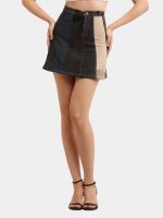 Denim Shorts Skirt – Upcycled Panel Mini