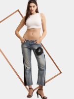 The Zipper Panel – Embroidered Bootleg Denim - Image 2