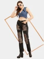 Leopard Patchwork Reworked Denim Jeans