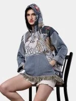 Tapestry & Denim Patchwork Hoodie - Image 6