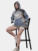 Tapestry & Denim Patchwork Hoodie - Image 5