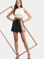 Denim Shorts Skirt – Upcycled Panel Mini - Image 2