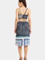 Distressed Heart Denim Top & Crochet Patchwork Skirt Set - Image 2